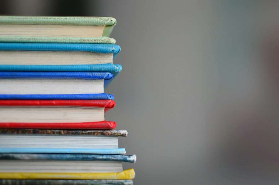 A stack of books on a table filled with early retirement information.
